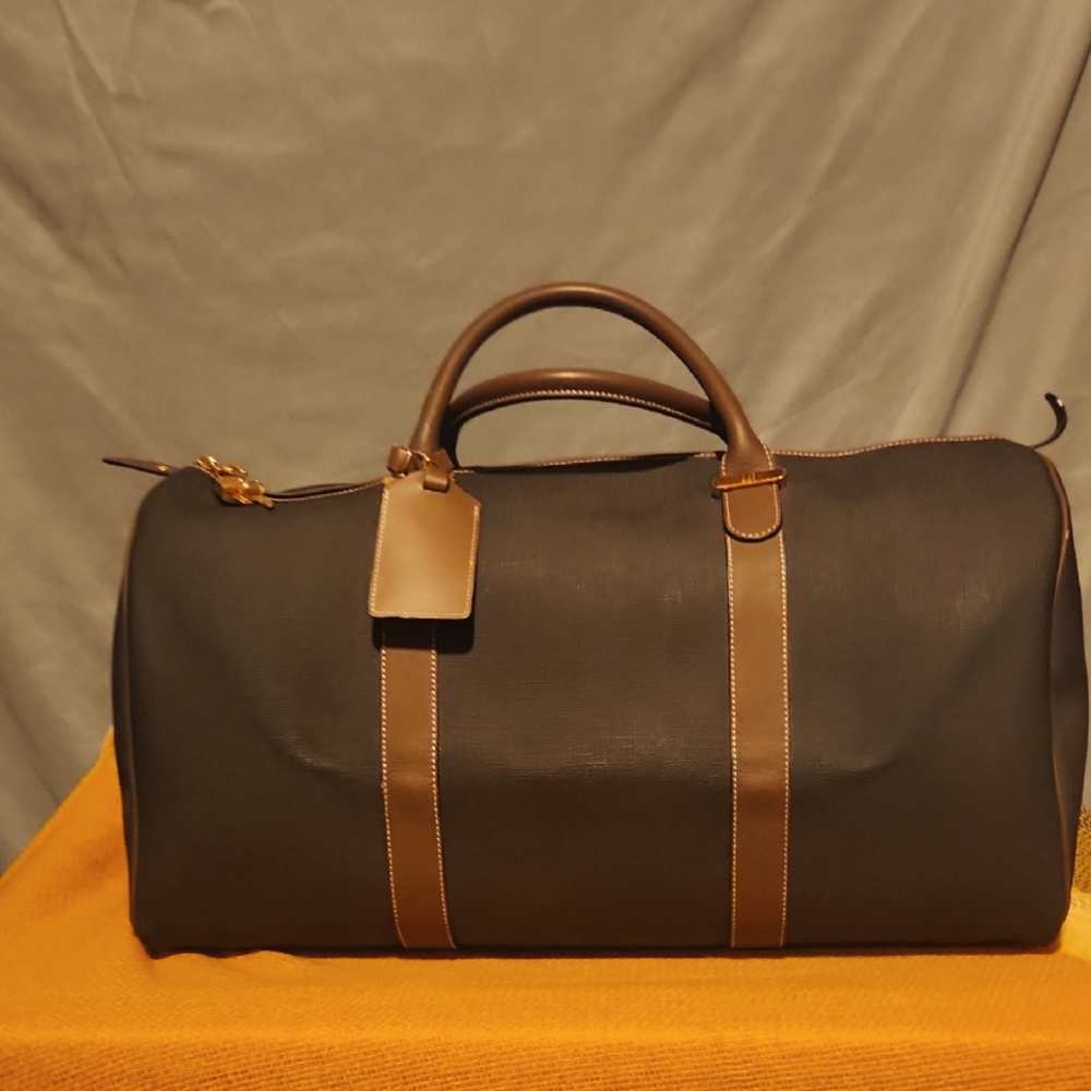 Dunhill Brown Leather Men's Duffel Bag With Lock And Keys